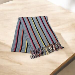 Echo Vintage Houndstooth Red Black Yellow White  Stripe Rayon Scarf 12"x60"